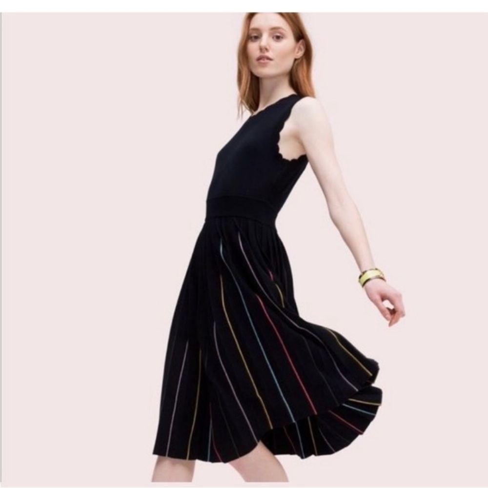 NWT Kate Spade Black and Rainbow Pleated Sweater Dress